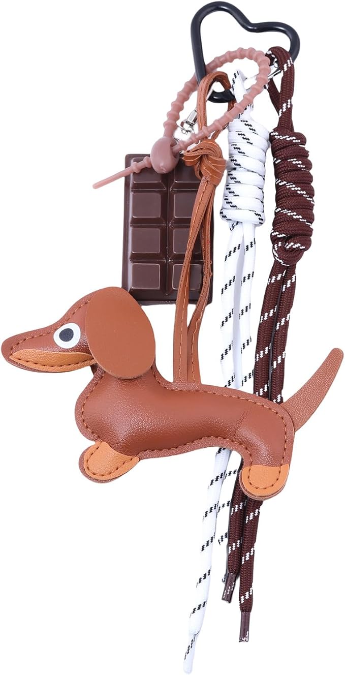 Unique Keychain Designer Rope Bag Charms for Handbag - Cute Teddy Bear Purse Charm - Leather Dachshund Accessory