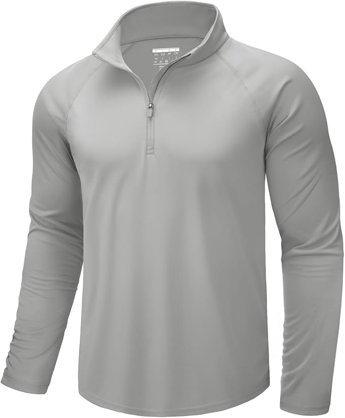 CRYSULLY Men's Long Sleeve 1/4 Zip Shirts Sun Protection Pullover UPF 50+ Rash Guard Running Lightweight T Shirt