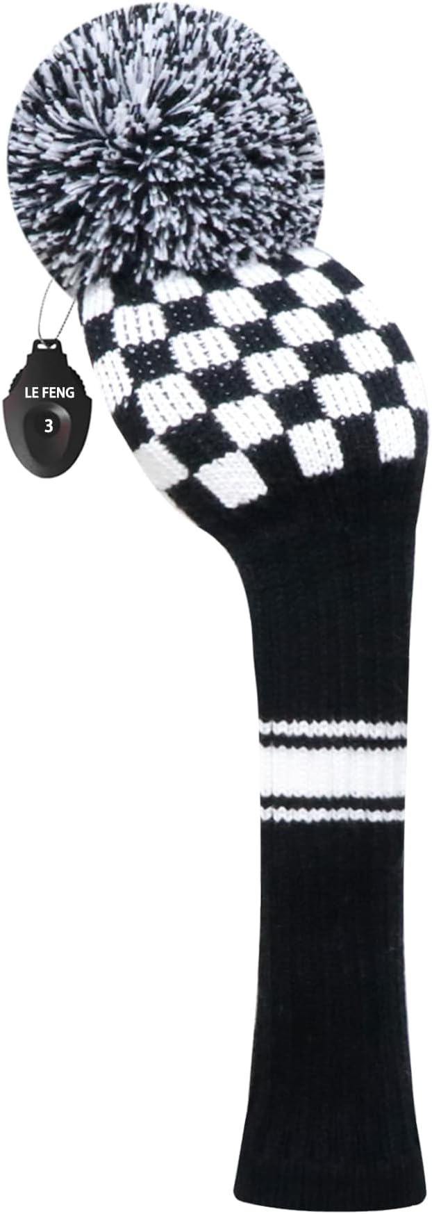 LeFeng 1Pcs Golf Club Cover, Knitted Golf Head Cover for 460cc Driver Fairway Woods and Hybrid with Cute Pom Pom and Number Tag