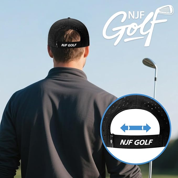 NJF Golf™ Hat Men - Breathable Mens Golf Hats, Adjustable Rope Snapback Cap, Convenient Cap with Tee Holder