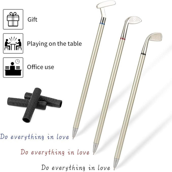 Golf Pen Set, Mini Desktop Golf Ball Pen, Top Golf Gift with Putting Green, 3 Golf Clubs Pens with Balls and Flag