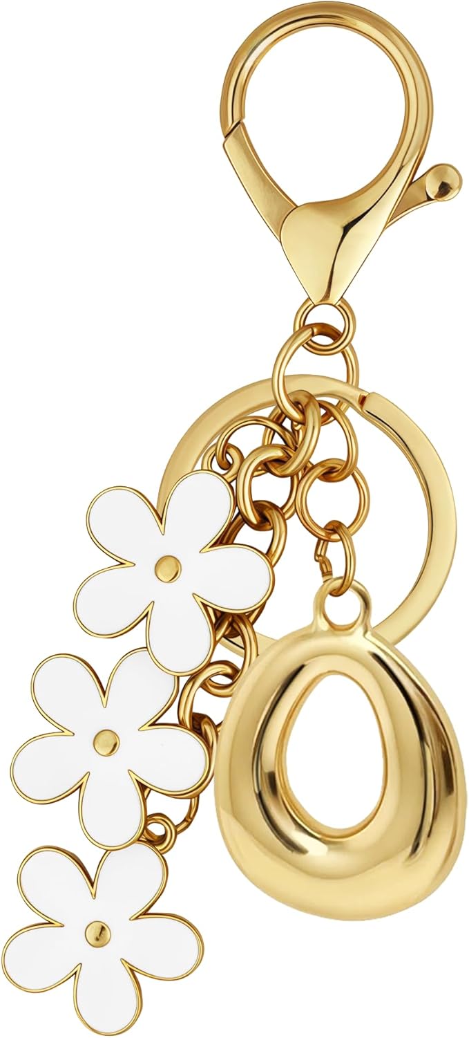 Gold Bubble Heart, Cherry, Bow & More Designs Letter Initial Keychain Bag Charms – Cute Purse Charms for Handbags