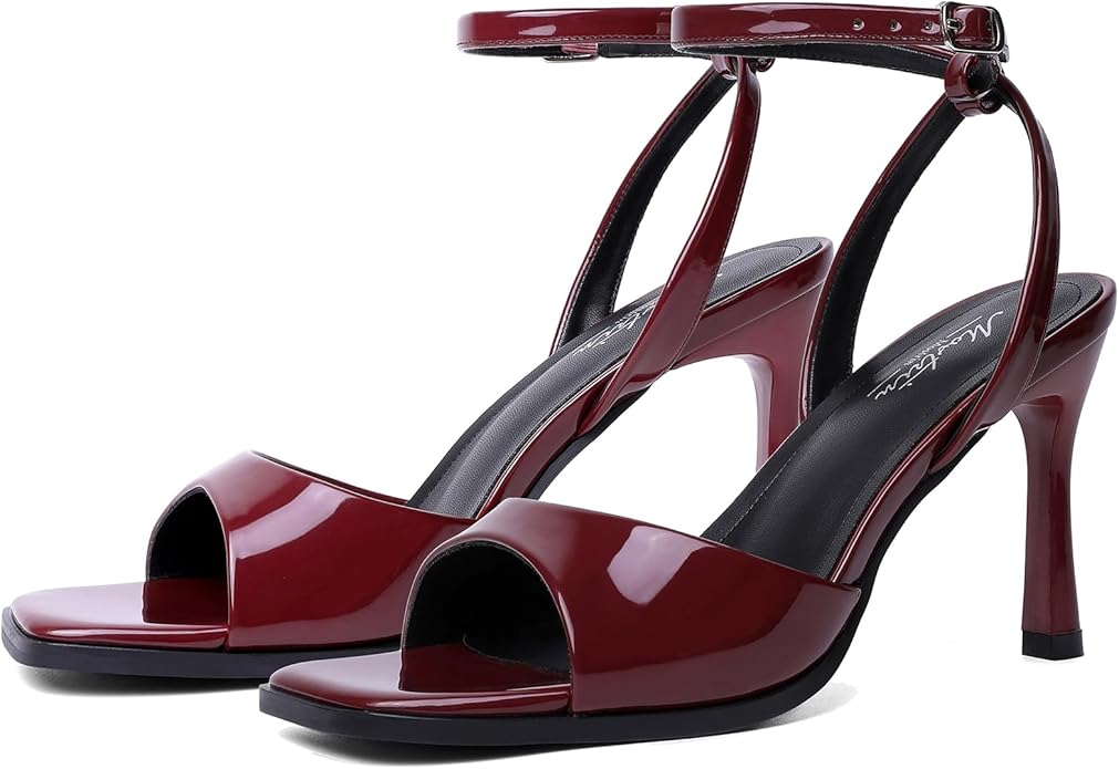 Mostrin Strappy Heels for Women Square Open Toe Lace Up Heeled Sandals Ankle Strap Sexy Stiletto High Heels for Party, Prom, Dating, Wedding