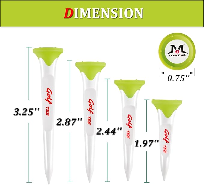 MAZEL Plastic Golf Tees 8 Pack｜Excellent Durability and Stability Plastic Tees with 5 Prongs,Reduces Friction & Side Spin