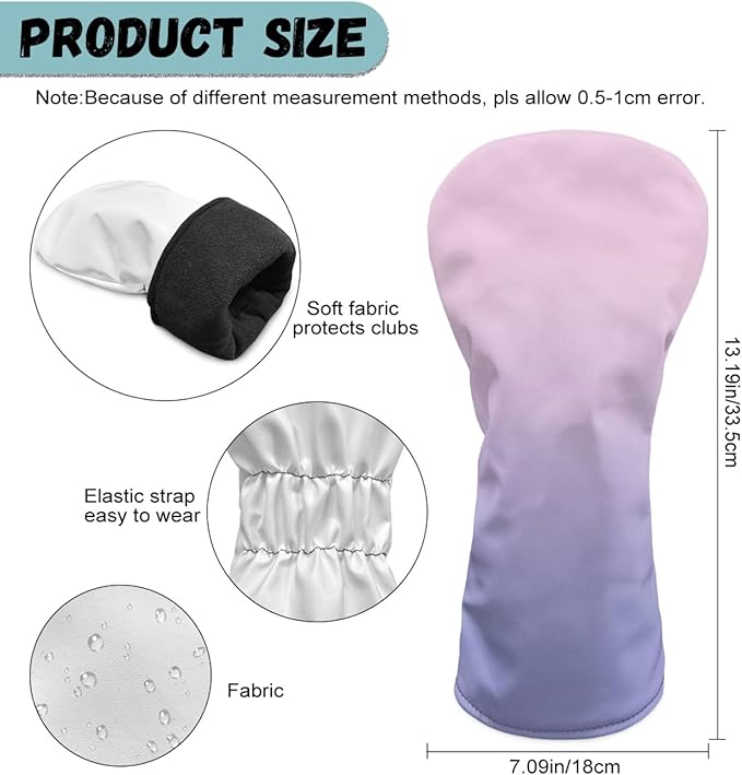 Golf Club Head Covers for Club Protective, Waterproof PU Leather Driver Fairway Wood Hybrid Head Cover