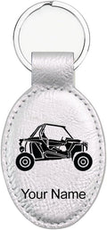 LaserGram Oval Keychain, Off Road Racer, Personalized Engraving Included (Silver)