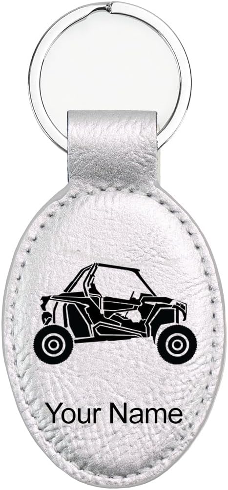 LaserGram Oval Keychain, Off Road Racer, Personalized Engraving Included (Silver)