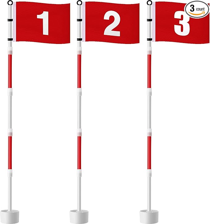 Golf Flagstick 6ft, Golf Pin Flag Hole Cup Set Putting Green Flags and Poles Numbered Golf Flags for Driving Range Backyard, Portable 5 Section Design for Golf Practice, Gift Idea