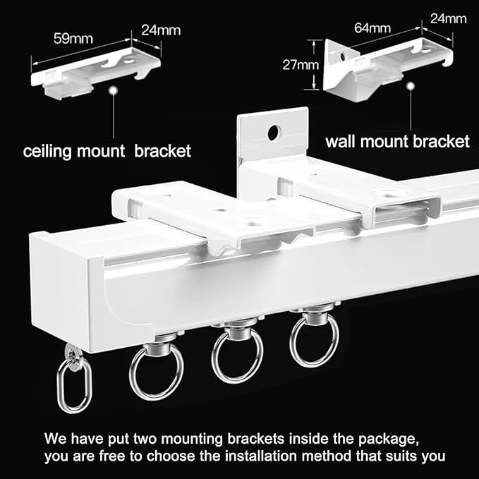 Aluminum Alloy Silent Curtain Tracks Ceiling Or Wall Mounted Curtain Rail Drapes Rail Room Dividers Sliding Curtain Rail (white, 4m)