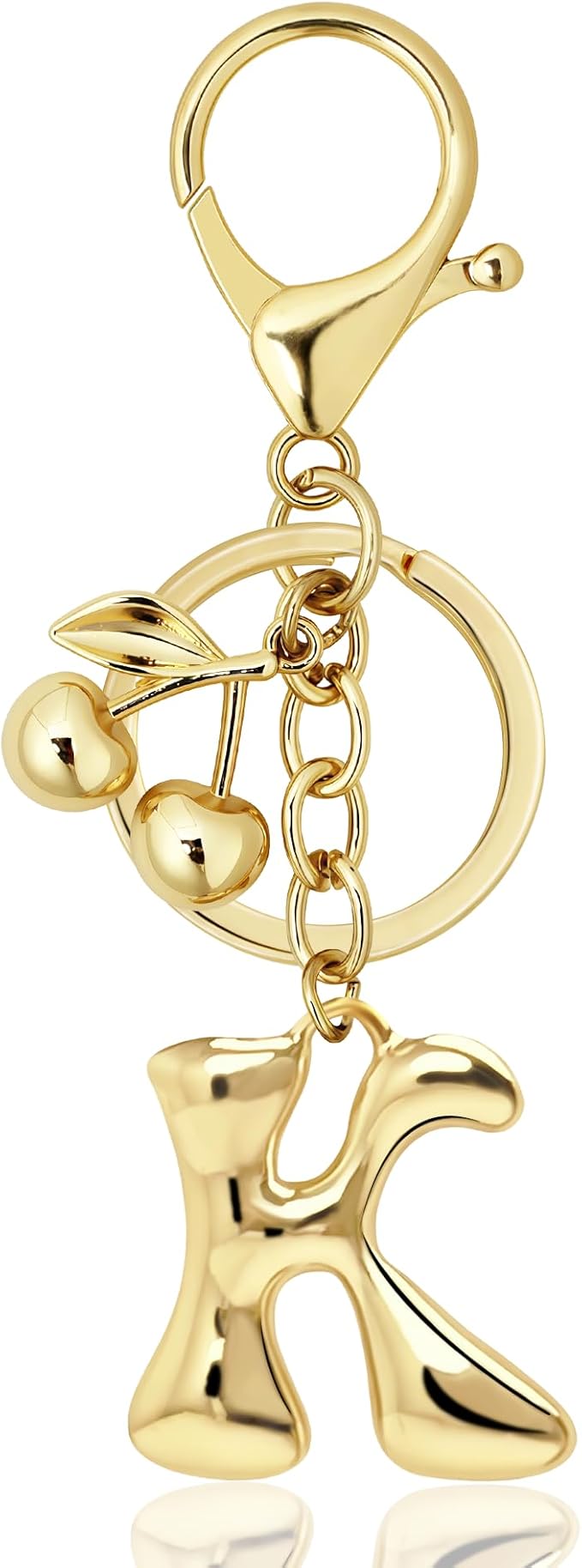 Gold Bubble Heart, Cherry, Bow & More Designs Letter Initial Keychain Bag Charms – Cute Purse Charms for Handbags