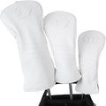 Golf Club Head Covers for Woods and Drivers, Premium PU Leather Striped Simple Golf Club Covers, Golf Headcovers Set All White, Customizable