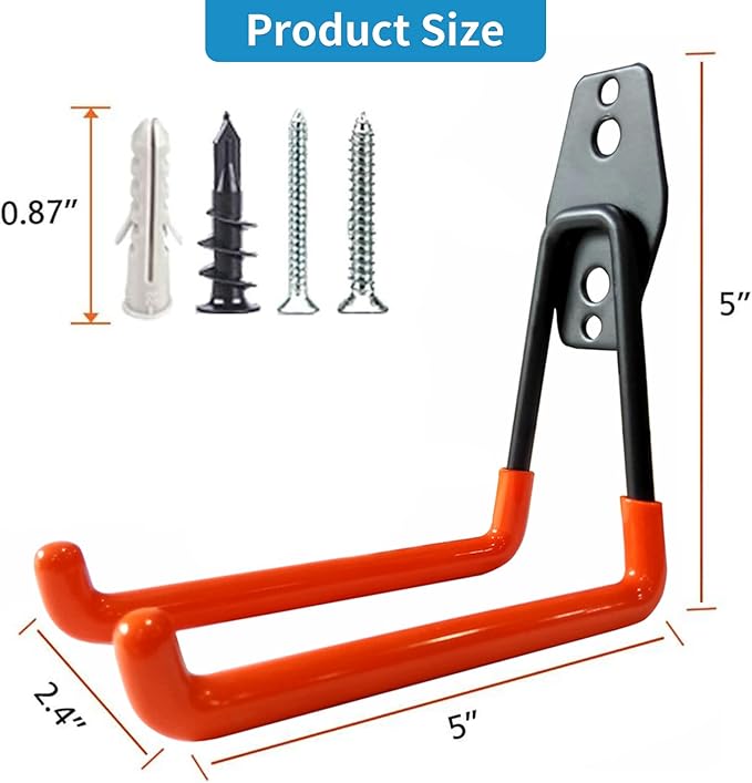Garage Storage Utility Hooks，Garage Garden Tool Organizer，Steel Wall Mount Hooks, Large Garden U Hooks （2 Pack）