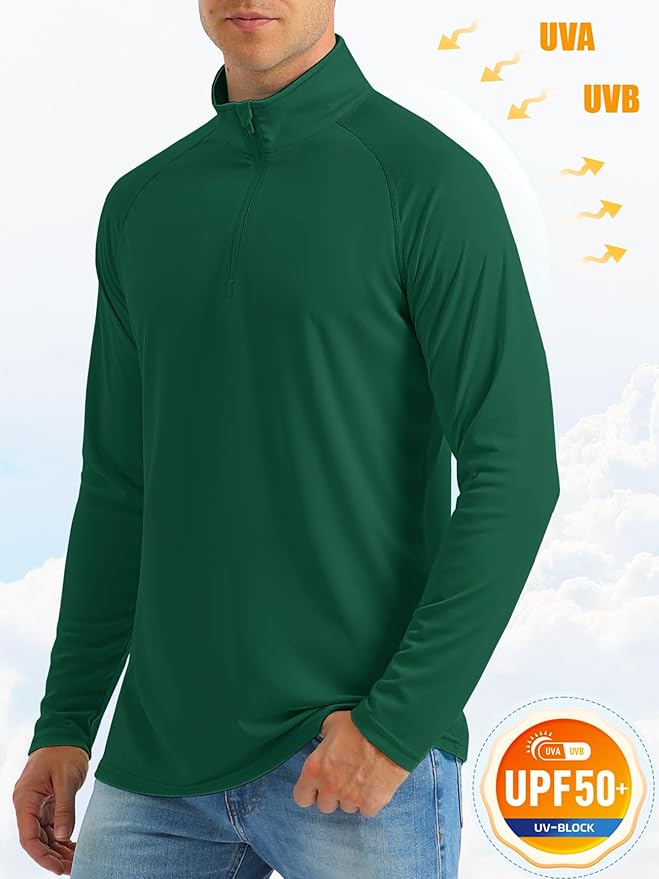 MAGCOMSEN Men's Long Sleeve Sun Shirts UPF 50+ Tees 1/4 Zip Up Fishing Running Rash Guard T-Shirts Outdoor Shirt