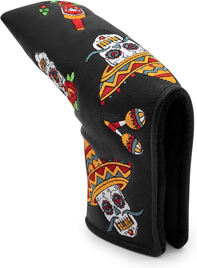 Golf Club Headcover for Drivers, Fairway Woods, Hybrids, and Mallet Blade Putter Sugar Skull Style Premium Leather Golf Headcovers Set with Interchangeable No. Tags
