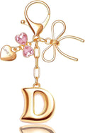 Gold Bubble Initial Keychain with Bow Decoration Bag Charms for Women, Cute Purse Handbag Accessories Gift