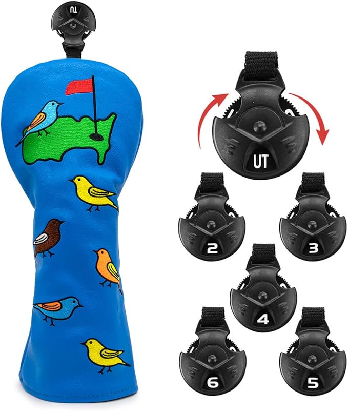 1 Pcs Montela Golf Club Covers,Colorful Birdie Tee 3 Wood Headcover Driver Headcover Fairway Wood Head Covers Hybrid Headcover Leather Golf Head Covers for Odyssey Scotty Cameron Taylormade