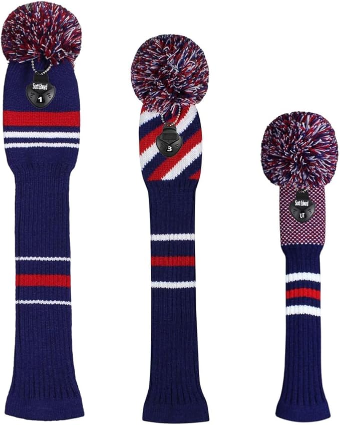 Scott Edward Knit Golf Head Covers for Woods Set of 3 Fits Well Driver(460cc) Fairway Wood and Hybrid(UT) The Perfect Change for Golf Bag