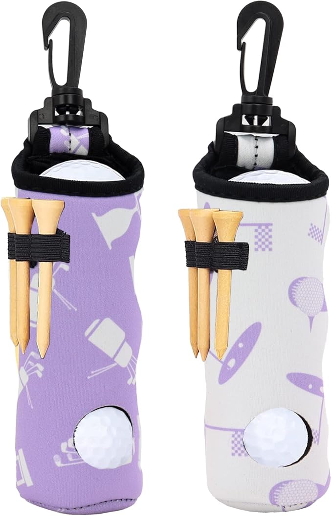 GAG GIFTS Golf Gifts for Women, 2 Pack Golf Ball Tee Holder, Print Golf Ball Carry Bag with Light Weight Hook, Portable Golf Accessories for Ladies/Girls, Golf Tee Holder Pouch