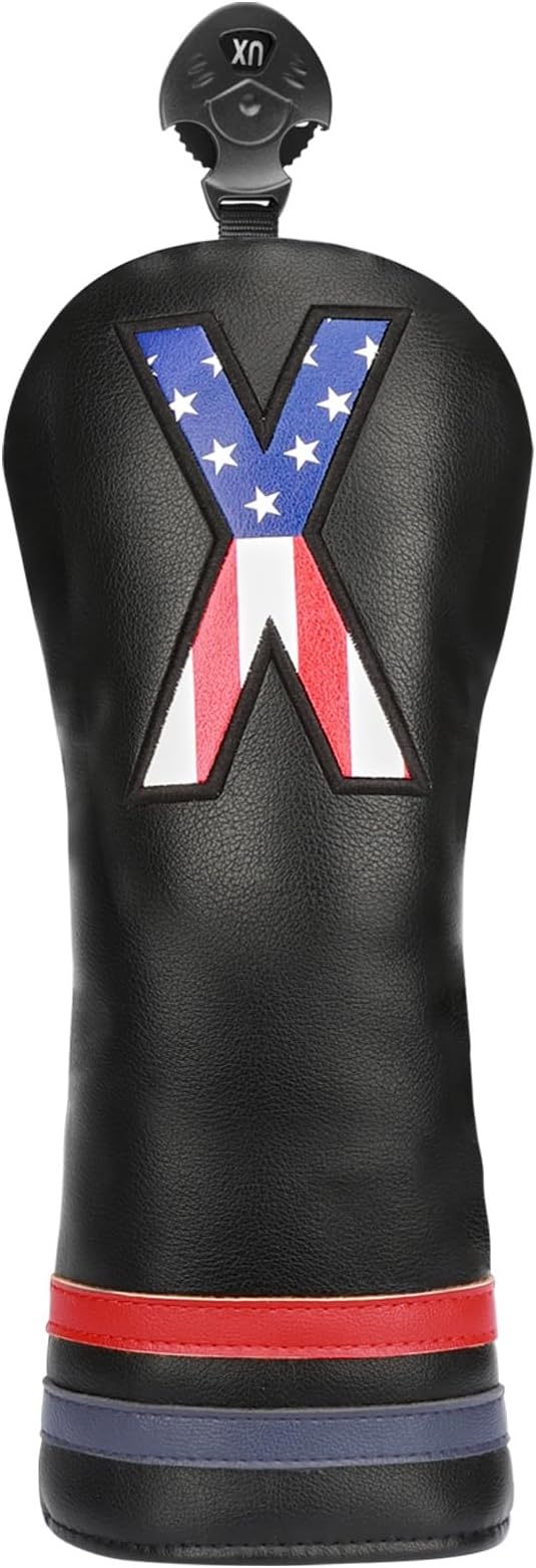Golf Head Covers, 4pcs or 1pc USA Stars and Stripes Golf Club Covers for Woods and Driver Fairway Hybrid, PU Leather Golf Club Head Covers for Men Women with Interchangeable Tags, Fits Most Golf Clubs