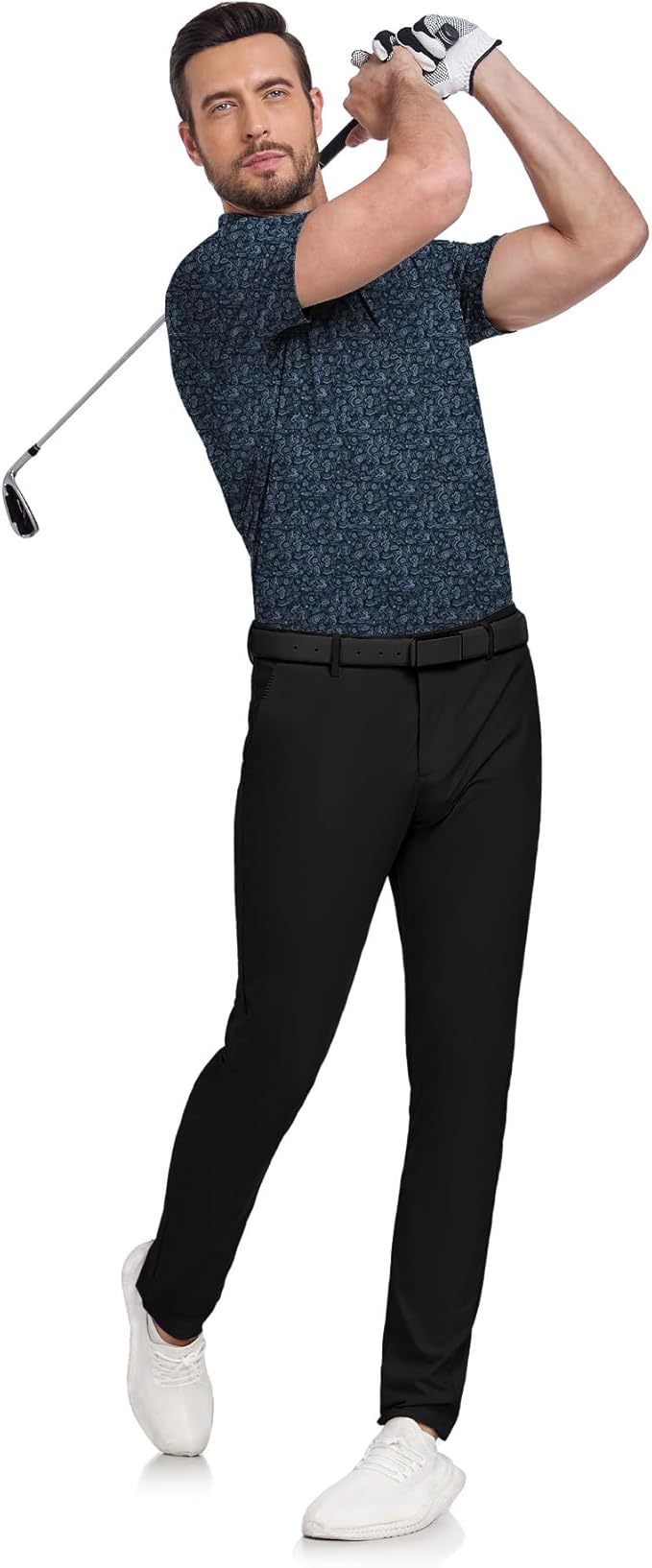 JACKETOWN Mens Polo Shirts Short Sleeve Print Dry Fit Performance Moisture Wicking Casual Collared Golf Shirts