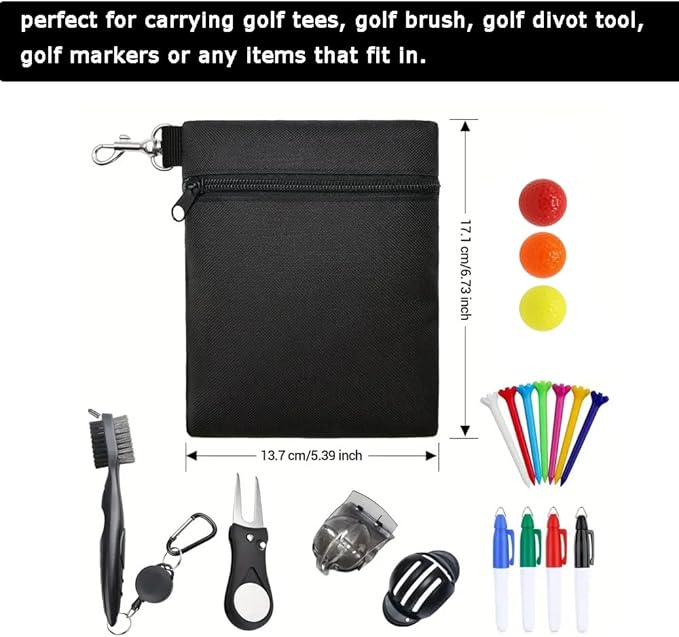 Golf Tee Pouch | Pack of 2 Golf Tee Bag | 5.24 X 6.42 Inch Zipper Golf Accessory Bag with Clip | Golf Bag Accessories for Men Women Golf Gift