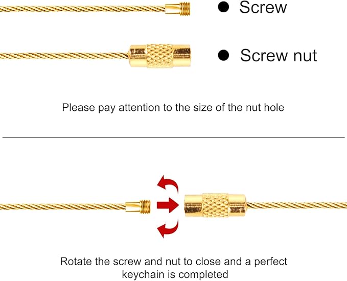 20pcs Stainless Steel Wire Keychains Aircraft Cable Cable Key Ring for Hanging ID Tags or Luggage Tags,6.3 inch 2mm (20 PCS Gold)