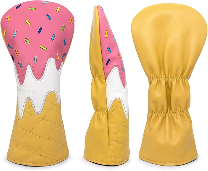 Golf Wood Head Covers Driver Cover 3 Wood Headcover Hybrid Head Covers Embroidery Ice Cream Design Golf Club Headcovers Leather Hand-Made Wood Head Cover