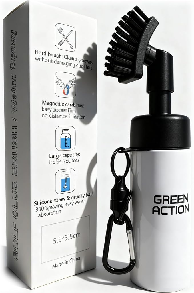 Golf Club Brush with Magnetic Clip & Water Sprayer - 5oz Capacity, Stiff Bristles for Deep Cleaning, Silicone Hose & Gravity Ball for Easy Use on Course
