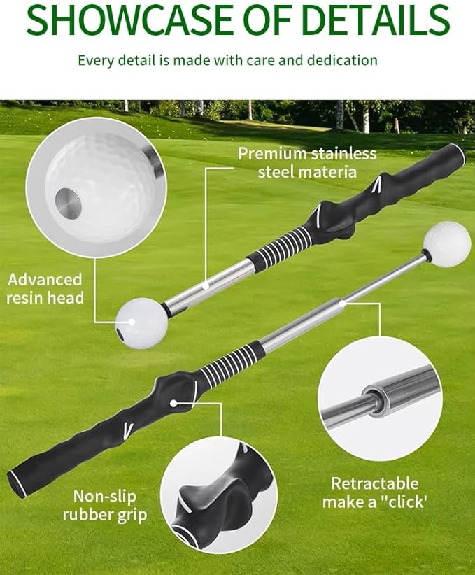 Retractable Golf Swing Training Aid, Golf Grip Trainer & Golf Swing Trainer for Warm-up, Right-Handed Golf Club for Indoor Practice, Golf Accessories - Strength & Tempo Training for Chipping Hitting