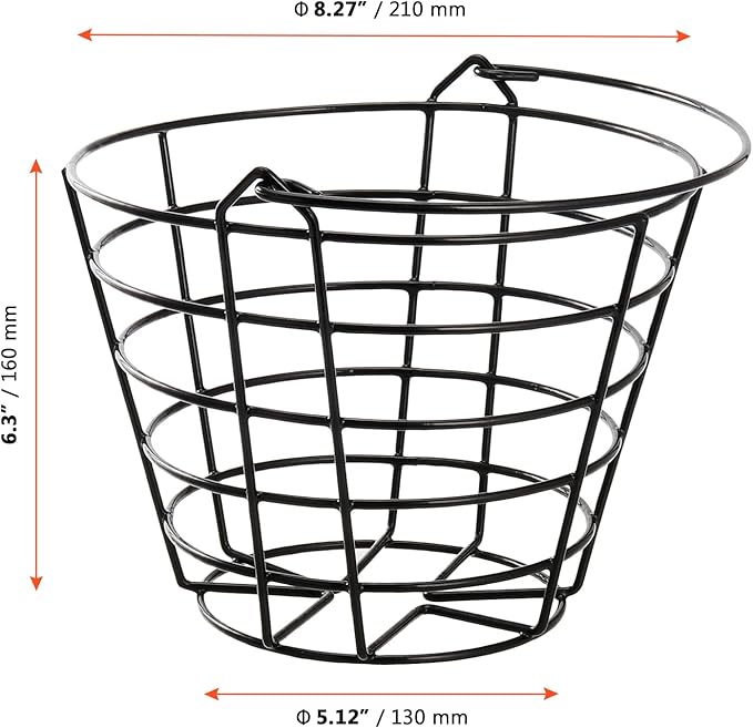 SINJEUN 2 Pack Metal Golf Ball Basket with Handle, Golf Ball Bucket, Golfball Container, 8.27 x 6.3 x 5.12 Inches, Holds 50 Balls, Black