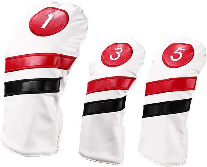 Golf Head Covers 3pcs Set, Driver Fairway Wood Headcovers, Vintage PU Headcovers for Golf Club