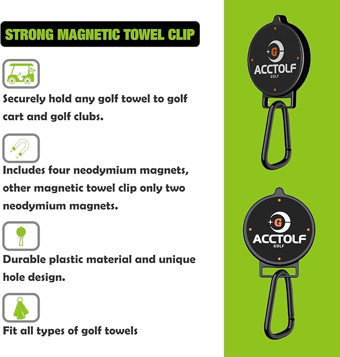 2Pack Magnetic Golf Towel Clip, Magnetic Clip for Golf Towel, Golf Magnetic Clip for Golf Cart, Clubs or Golf Hub, Removable Industrial Magnetic Accessories