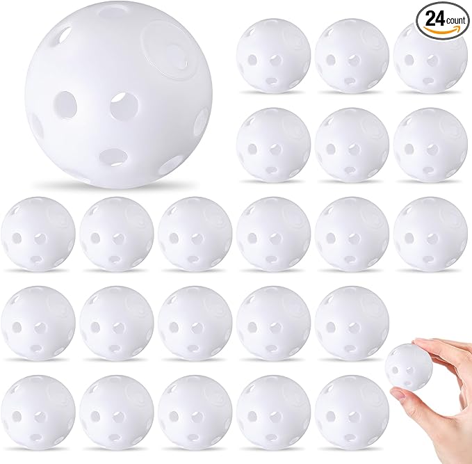 24 Pack Practice Golf Balls 42 mm Limited Flight Plastic Golf Training Airflow Hollow Ball for Driving Range Swing Practice Backyard Indoor Outdoor Home