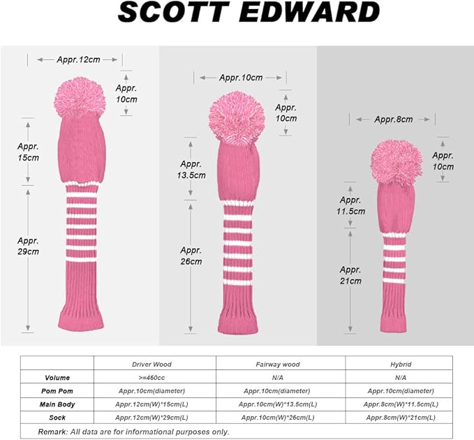 Scott Edward 1/3/4PCS Multi-Style Optional Individualized Knit Golf Club Head Covers, Driver Wood(460cc) Fairway Wood and Hybrid(UT)，for Male/Female Golfers,Custom