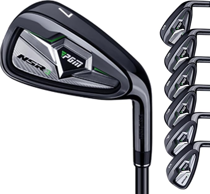 PGM Golf Clubs NSR III Irons Set (5, 6, 7, 8, 9, PW, S) with Graphite Shafts for Right-Handed Golfers – S/R Flex