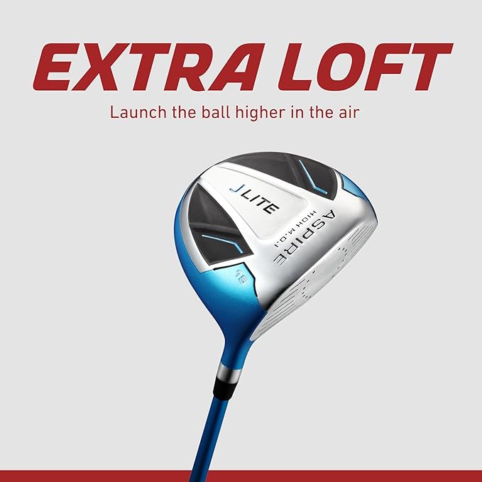 Aspire X-Lite Super Performance Junior Golf Club Set - Right-Handed Kids Golf Set with Driver, Hybrid, 7 Iron, Putter, Stand Bag & Headcovers