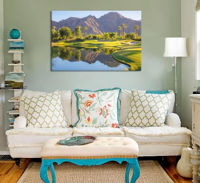 Indian Wells Golf Course Wall Art for Office USA California Golf Course Picture Poster Print on Canvas for Living Room Bedroom Bathroom Home Decorations Framed Ready to Hang(28''H x 44''W)