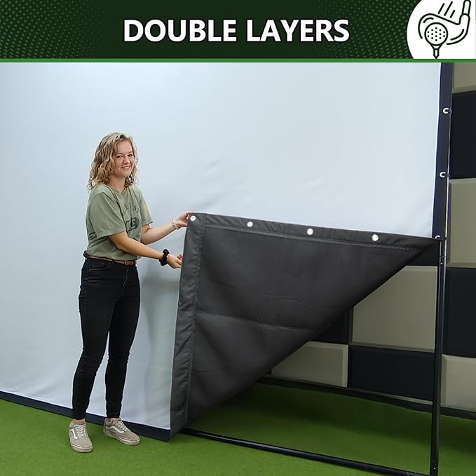 Golf Impact Screen Double Layer – Low Noise on Impact, Durable Grommets, Reinforced Black Border – High-Strength Polyester, Indoor/Outdoor Golf Simulator Screen
