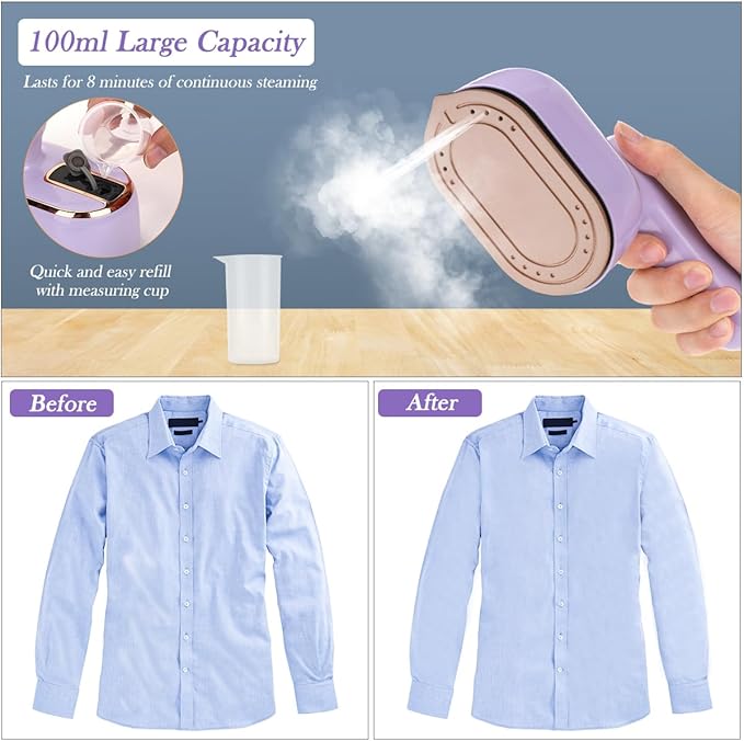 Mini Steam Iron for Clothes, Biupky Travel Steamer for Clothes Portable, Micro Steam Iron Mini Handheld Steamer Support Dry And Wet Ironing for Home Travel (Purple)