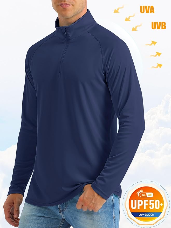 MAGCOMSEN Men's Long Sleeve Sun Shirts UPF 50+ Tees 1/4 Zip Up Fishing Running Rash Guard T-Shirts Outdoor Shirt