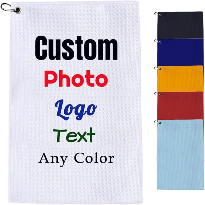 Personalized Golf Towels with Photo,Custom Microfiber Towel for Golf Bags with Clip 16"x24",Customized Picture Text Monogram Name, Accessories for Men Women Birthday Gifts for Golfer Fans Lover