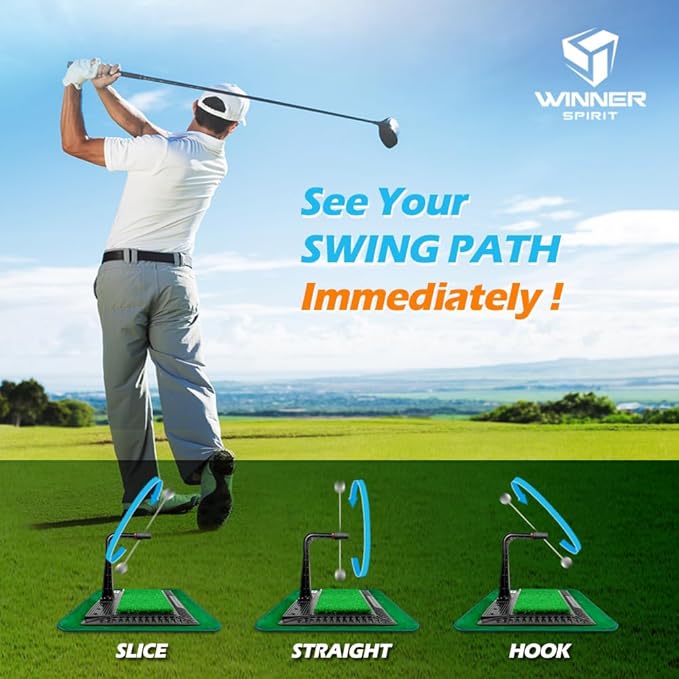 WINNER SPIRIT Real Swing 300 Golf Swing & Hitting Trainer, True Impact, Checking Path After Swing Practice Mat Groover Training Aid, Height Adjustable