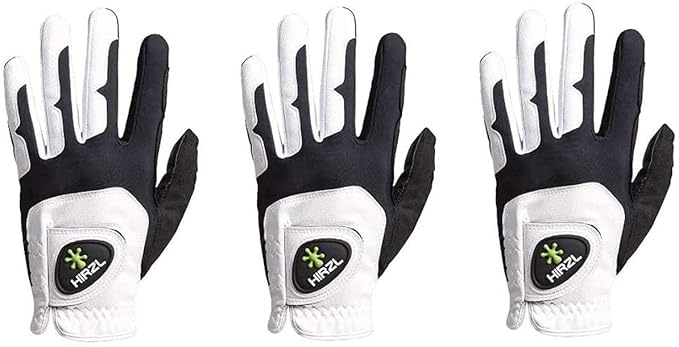 HIRZL GRIPPP FIT Ladies Golf Gloves – All Weather Womens Golf Glove (White/Black) | Kangaroo Leather & Lycra | Ultimate Grip/Wet or Dry | Breathable, Stretch Fit, Sweat Absorbent (Pack of 3)