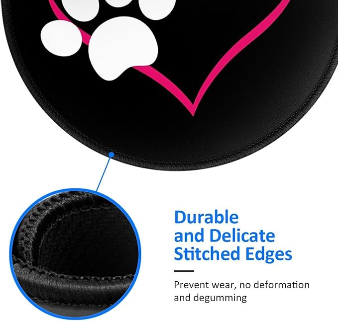 Dog Paw Heart Mouse Pad, Mouse Pads for Desk, Stitched Edge Mousepad with Non-Slip Rubber Base, Gaming Mouse Mat for Computer Laptop Home Office