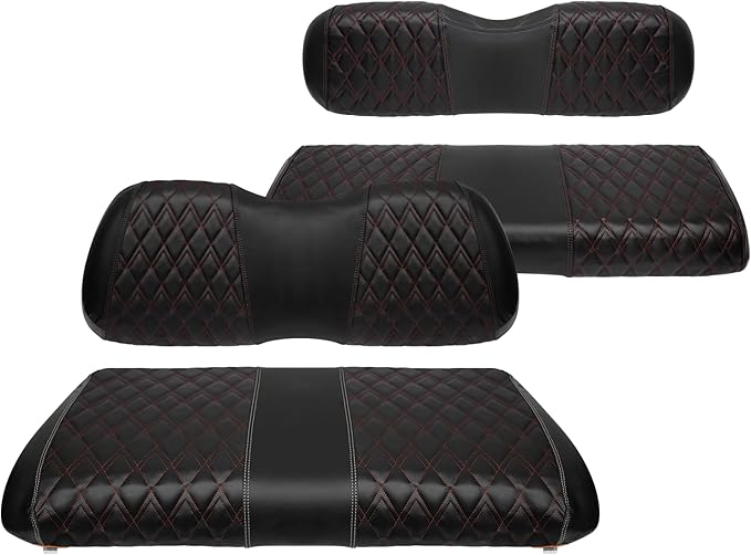 4PCS Golf Cart Diamond Seat Covers Kit, Fits Club Car Precedent 2004+ Golf Cart Vinyl Replacement Seat Cover （Black Stitching, No Stapler, Easy to Clean）