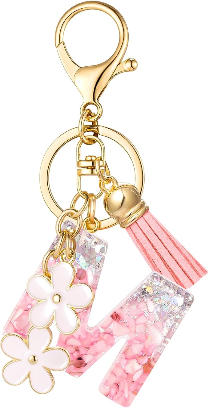 SELOVO Girls Pink Flower Chain Cute Keychain Initial Keychain Key Chain for Women