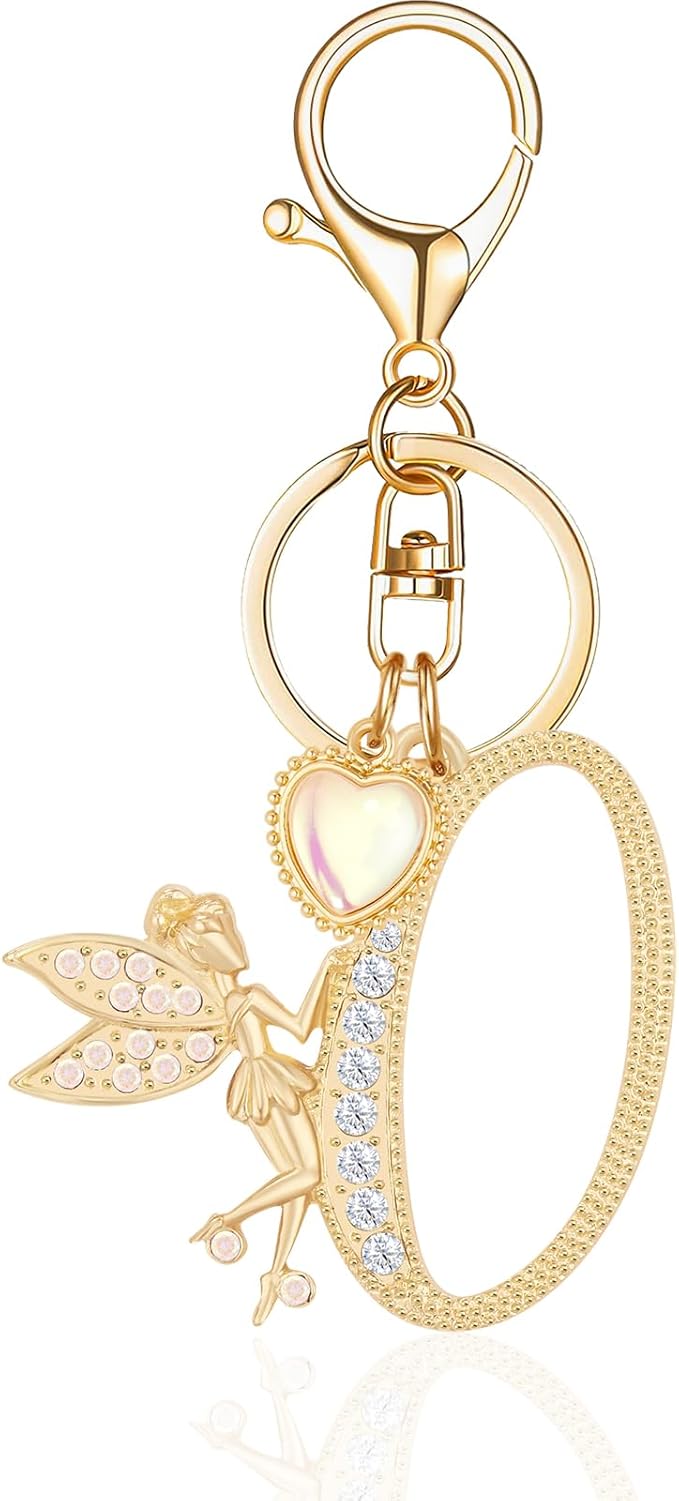 Gold Plated Alphabet Initial Letter Keyring Keychain for Women Girls Crystal Key Chains for Wallet Backpack Bag Charm