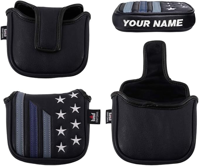 Craftsman Golf Blue Strips Stars Mallet Mid-Mallet Blade Putter Head Cover Headcover Magnetic Closure Alignment Stick Case Holder