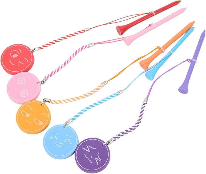 5Pcs 3 1/4 Inch Golf Wooden Tees with Anti Loss Rope Magnetic EVA Foam Multi Color Expression Pattern