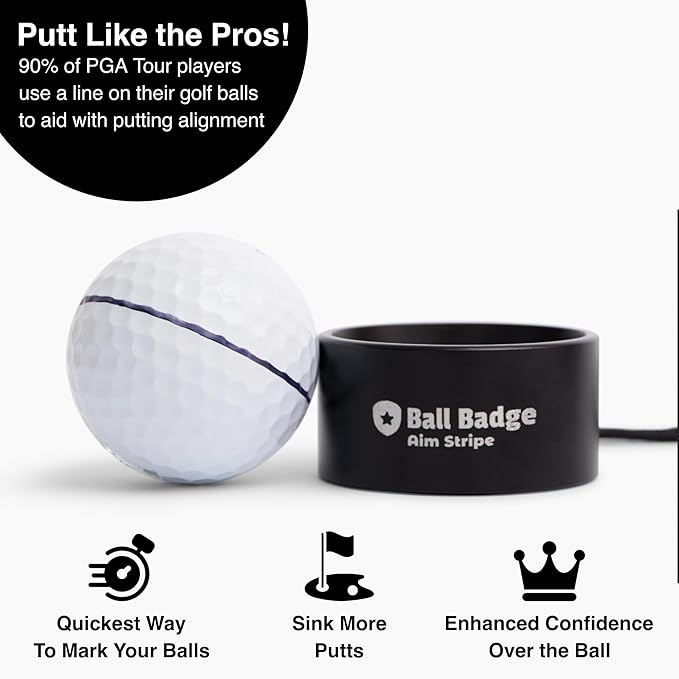 Ball Badge Aim Stripe - 360 Degree Golf Ball Line Marker Kit with Golf Bag Attachment for Perfect Alignment and Precision Putting